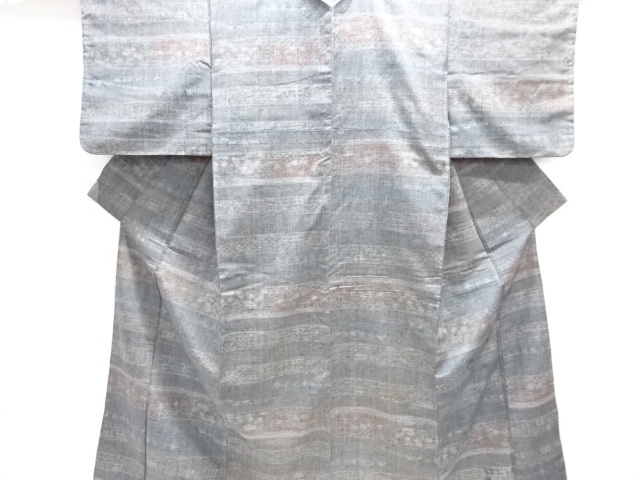 JAPANESE KIMONO / ANTIQUE KIMONO / SILK / TSUMUGI / WOVEN ABSTRACT PATTERN